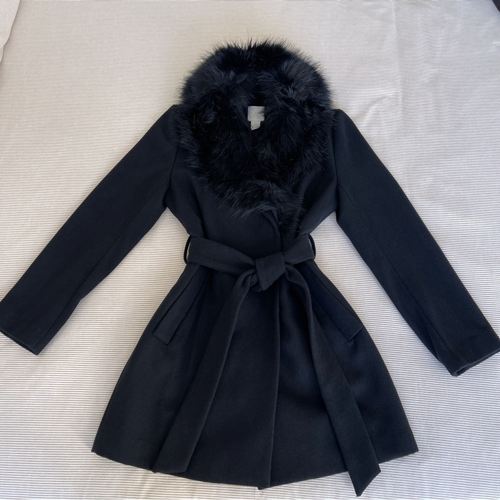 H&M Black Faux Fur Trimmed Coat